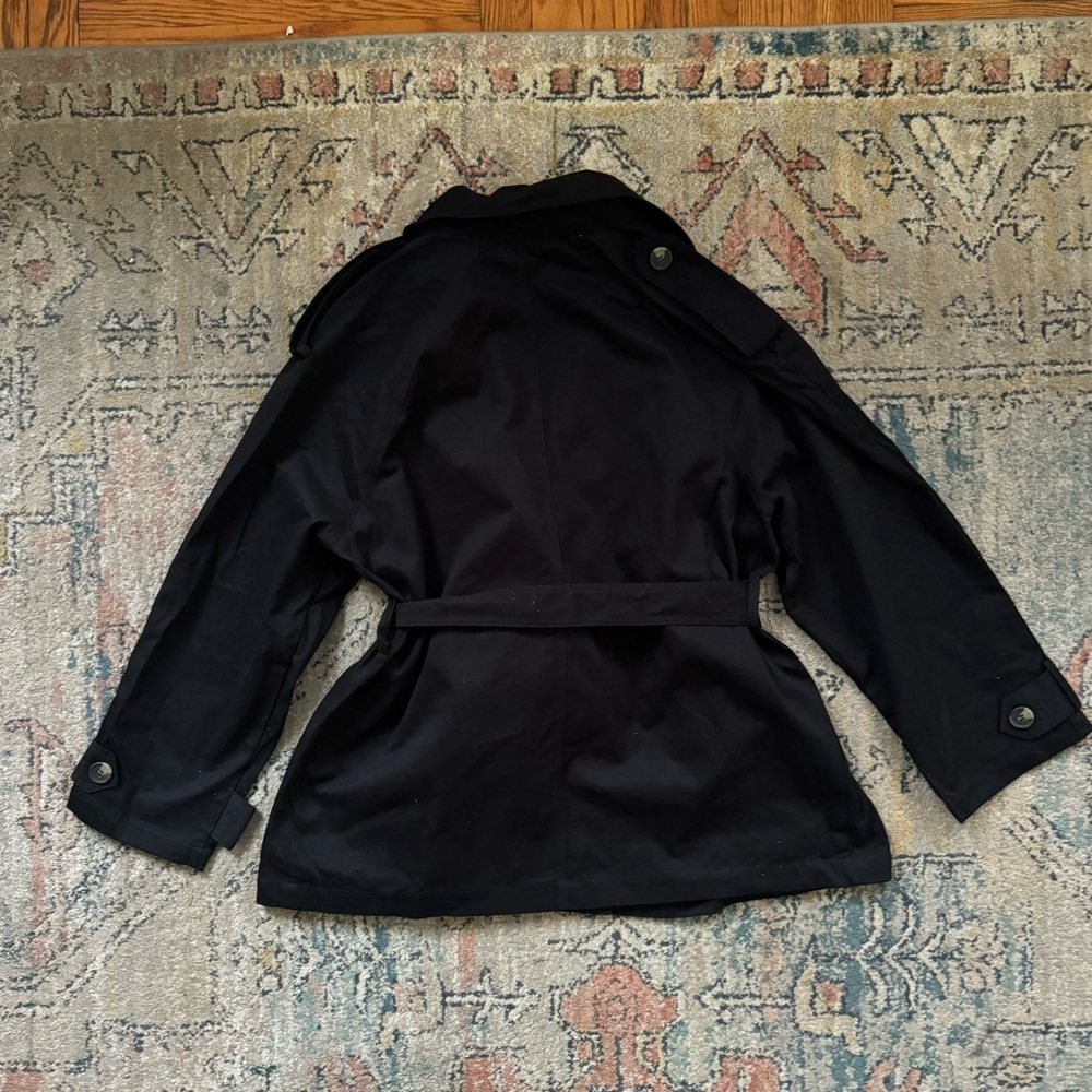 H & M Black Double Breasted Twill Trench JacketCoat Belted Street Style Chic XL - Picture 4 of 7